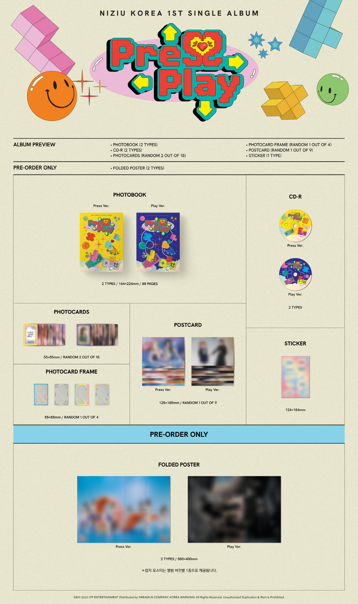NiziU - Korea 1st Single Album Press Play CD+Pre-Order Benefit