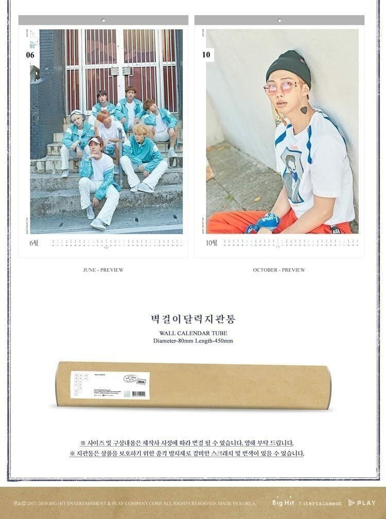 BTS 2018 Official Wall Calendar + Tube Case [Limited Edition