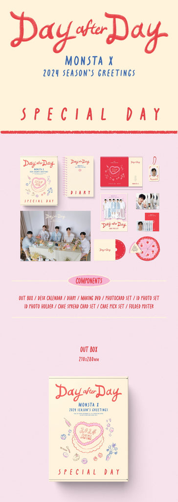 MONSTA X - 2024 SEASON'S GREETINGS [Day after Day] SPECIAL DAY ver. – KPOP  MARKET [Hanteo & Gaon Chart Family Store]
