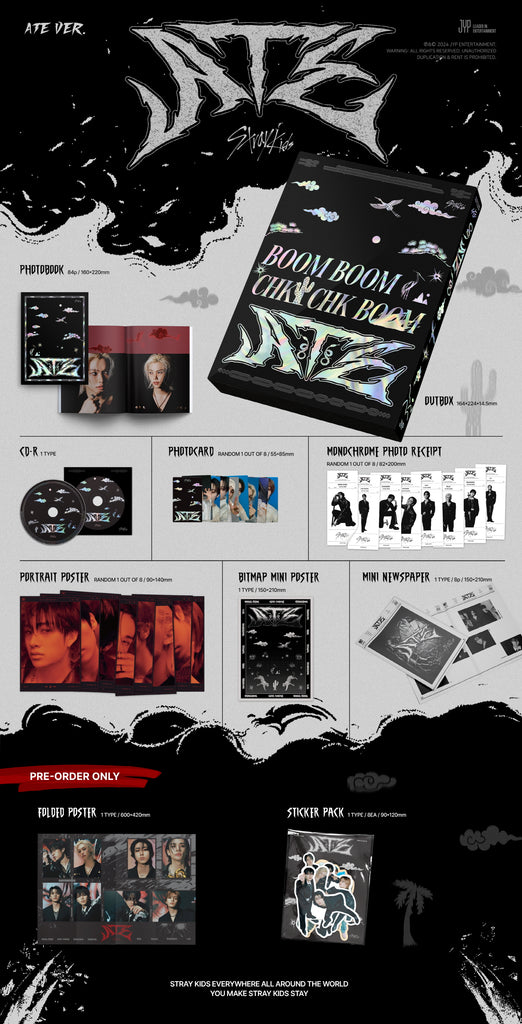 STRAY KIDS – ATE [Boom Ver] 9ème Mini Album - CD-R + Photobook + Photocards + Poster Plié + Stickers - Édition Précommande - 13